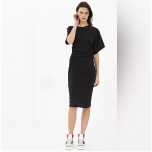 IRO Elfin Dress women's XS black‎ midi ruching cotton minimalist